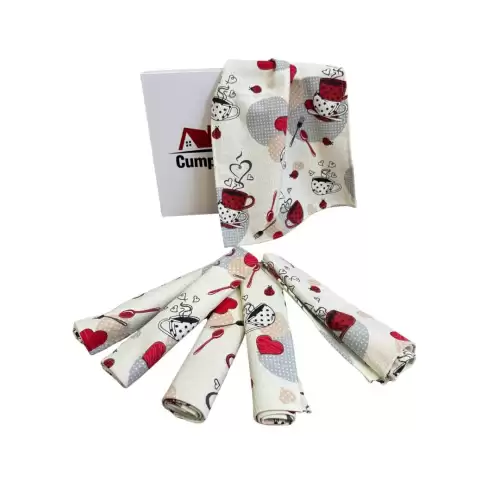 Set de 6 Prosoape Waffle, 30x50cm, pentru Bucatarie, Bumbac 100% Gofre, Atelier CumparaMisim, Crem, Rosu, Cafea