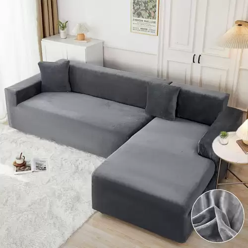 Set husa pentru coltar M + L, Catifea, Jojo Home, Gri inchis