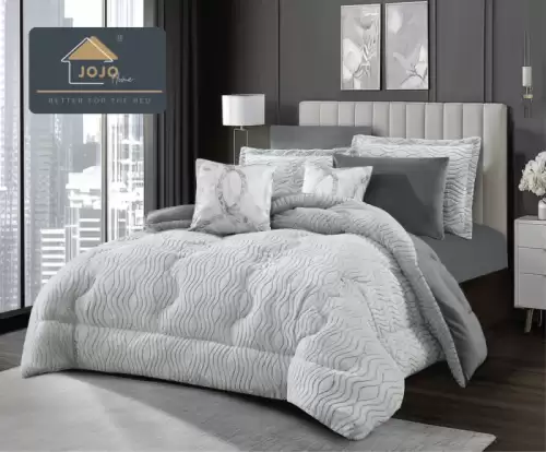 Set lenjerie de pat cu elastic ,cu pilota inclusa, blanita artificiala de iepure, 6 piese, Gri Deschis