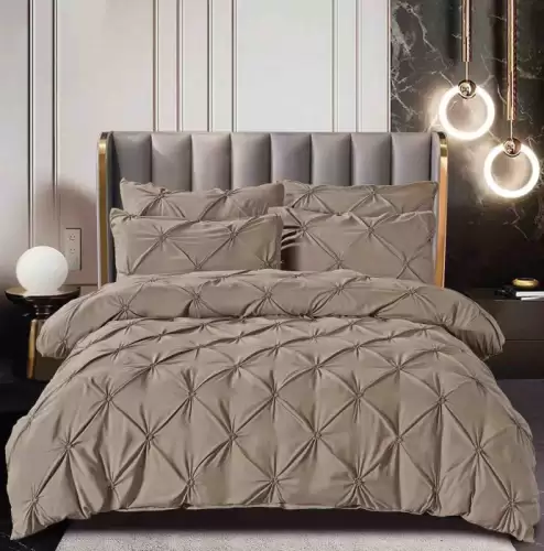 Set Lenjerie Pat 2 Persoane Bumbac Finet Uni cu Pliuri, 6 Piese, Fara Elastic