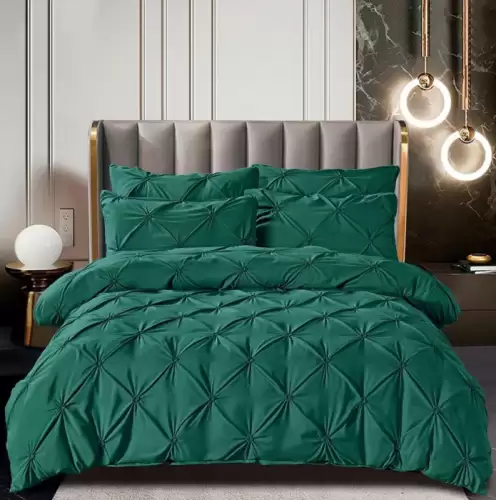 Set Lenjerie Pat 2 Persoane Bumbac Finet Uni cu Pliuri, 6 Piese, Fara Elastic