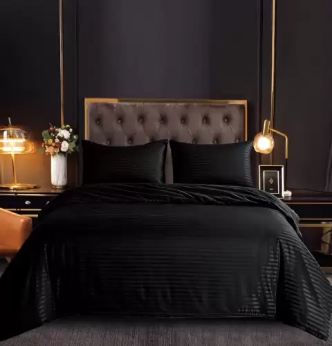 Set Lenjerie Pat Dublu, 4 Piese, Bumbac Damasc, cu Elastic