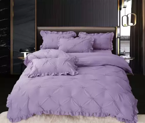 Set Lenjerie Pat Dublu, 4 Piese, cu Pliuri si Volanase