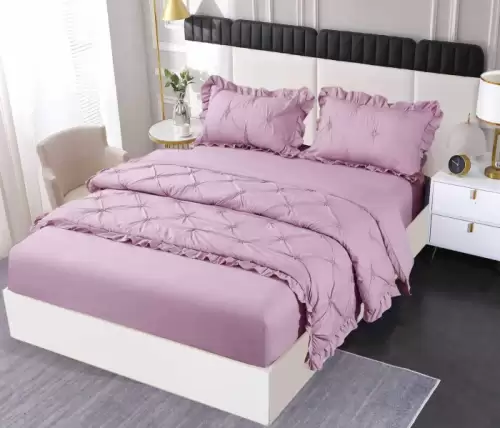 Set Lenjerie Pat Dublu, 4 Piese, Finet, cu Elastic, Pliuri si Volanase