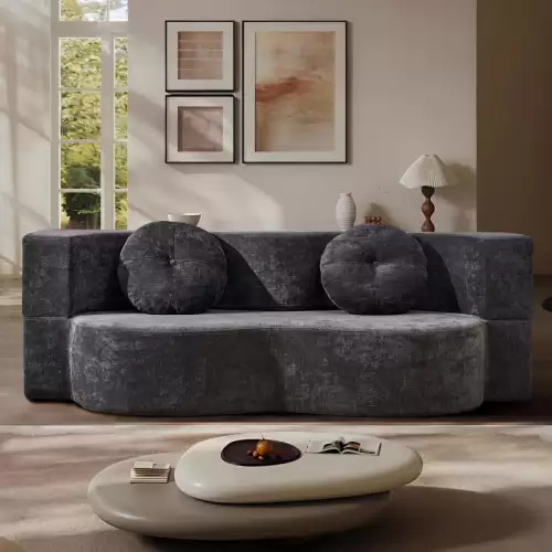 Canapea 3 locuri , Extensibila, cu Sustinere Ergonomica Ring HD Foam, Catifea, Gri inchis