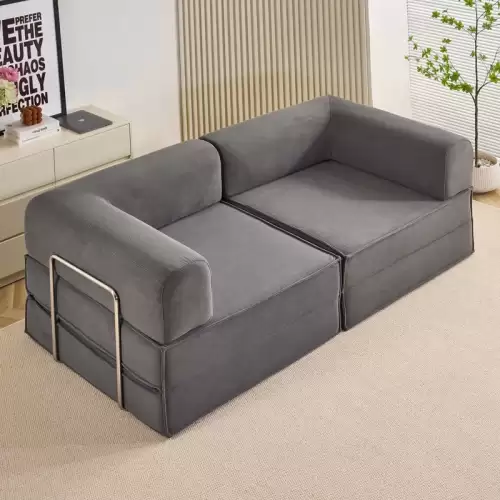 Canapea Modulara , Extensibila, cu Sustinere Ergonomica Modularis HD Foam, Catifea Reiata, Gri