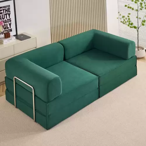 Canapea Modulara , Extensibila, cu Sustinere Ergonomica Modularis HD Foam, Catifea Reiata, Verde