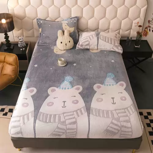 Cearsaf CoCoLiNo, JoJo Home, cu Elastic, 180x200x25cm, 2 fete de perne, 50x70cm, Gri, Ursuleti