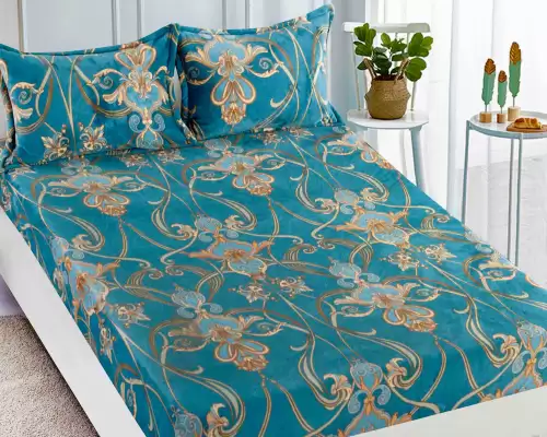 Cearsaf CoCoLiNo, JoJo Home, cu Elastic, 180x200x25cm, 2 fete de perne, 50x70cm, Turquoise, Bej, model elegant