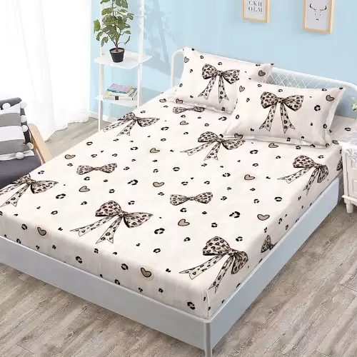 Cearsaf cu Elastic, Bumbac Satinat, 180x200 cm + 2 Fete de Perna 50x70 cm, Crem, fundite