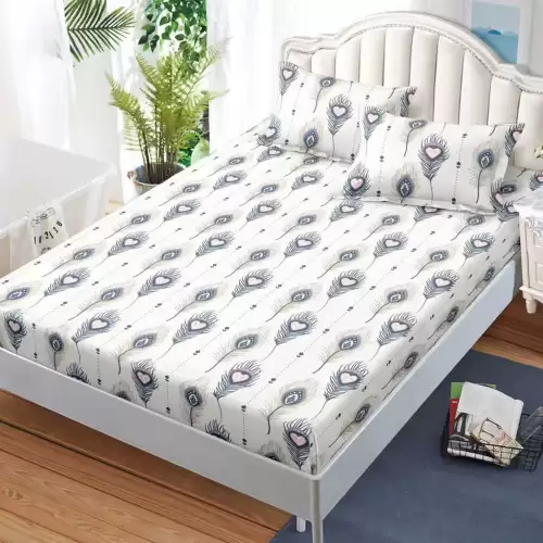 Cearsaf cu Elastic, Bumbac Satinat, 180x200 cm + 2 Fete de Perna 50x70 cm, Gri, inimioare