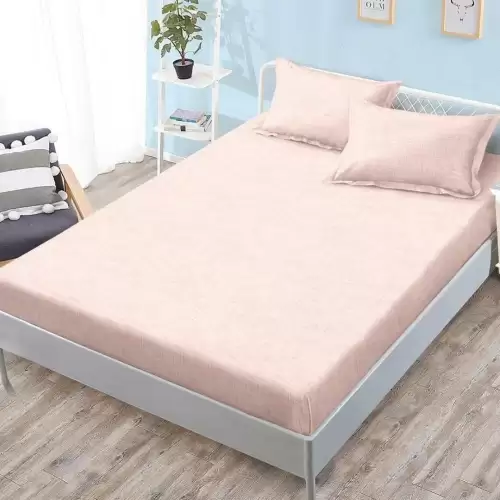 Cearsaf cu Elastic, Bumbac Satinat, 180x200 cm + 2 Fete de Perna 50x70 cm, Piersica