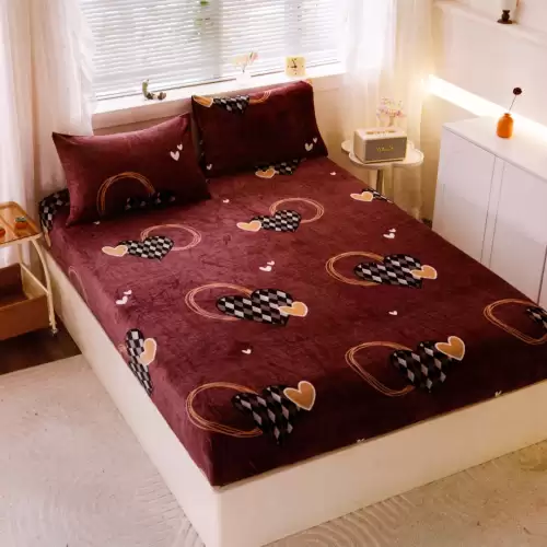 Cearsaf cu Elastic Cocolino 180x200cm si 2 fete de perna 50x70cm, Grena, Inimioare