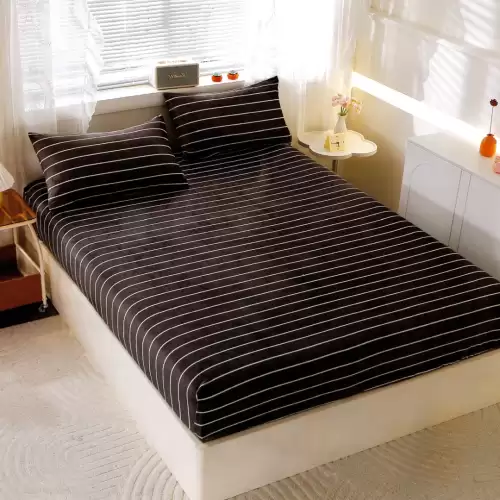 Cearsaf cu Elastic Cocolino 180x200cm si 2 fete de perna 50x70cm, Gri, Dungi