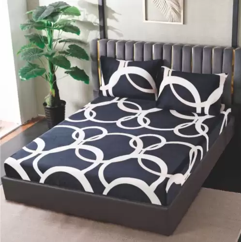 Cearsaf cu Elastic Cocolino 180x200cm si 2 fete de perna 50x70cm, Negru, Cercuri