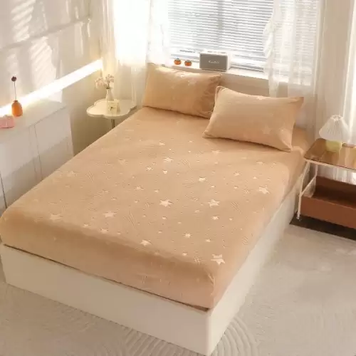 Cearsaf cu Elastic Cocolino 180x200cm si 2 fete de perna 50x70cm, Ploaie de Stele, Bej