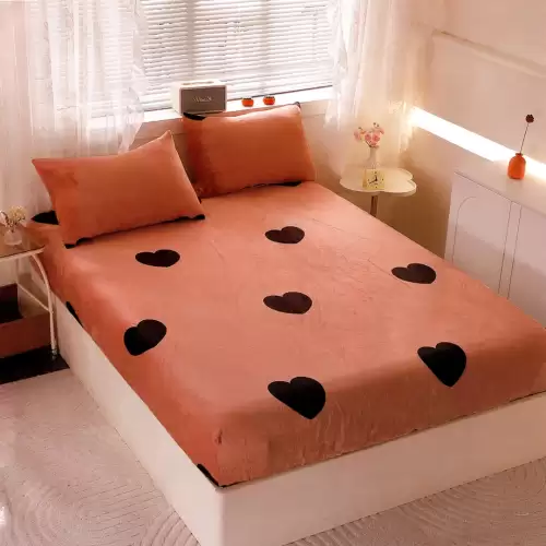 Cearsaf cu Elastic Cocolino 180x200cm si 2 fete de perna 50x70cm, Roz prafuit, Inimioare