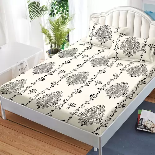 Cearsaf cu elastic, FINET, 180x200cm, 2 fete de perne 50x70cm, Crem, elegant