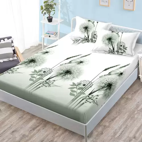 Cearsaf cu elastic, FINET, 180x200cm, 2 fete de perne 50x70cm, Vernil, papadii