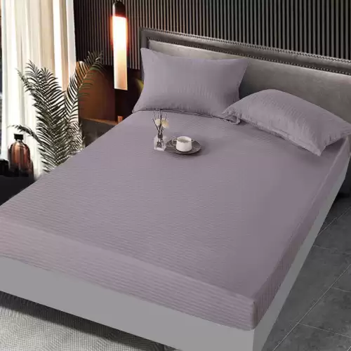 Cearsaf cu Elastic, JoJo Home, Damasc Finetat, 160x200 cm, 2 Fete de Perna 50x70 cm, Lila