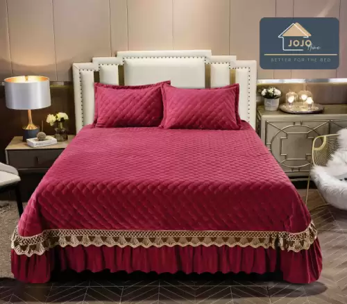 Cuvertura Pat 2 Persoane Catifea de Lux ,   Set 3 Piese Elegante