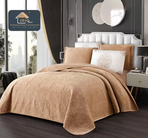 Cuvertura pat dublu, 5 piese, Finet Premium Matlasat, 220x240cm, Jojo Home, Bej