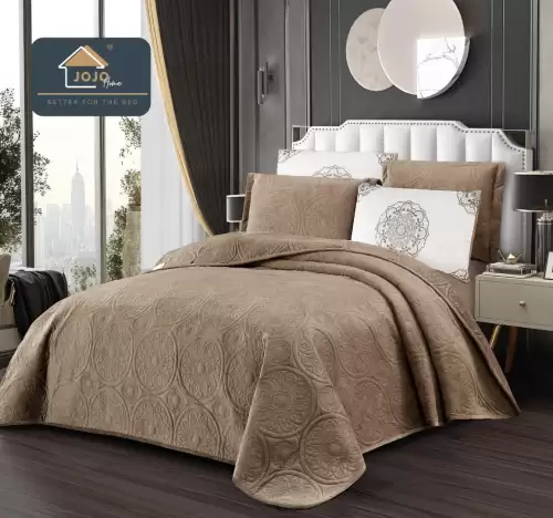 Cuvertura pat dublu, 5 piese, Finet Premium Matlasat, 220x240cm, Jojo Home, Maro