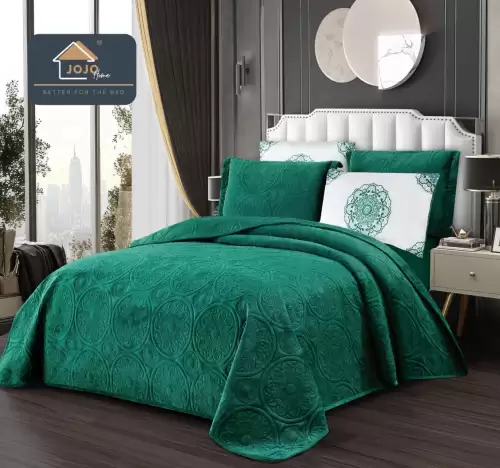 Cuvertura pat dublu, 5 piese, Finet Premium Matlasat, 220x240cm, Jojo Home, Verde