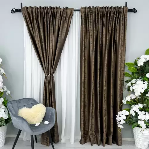 Draperie Catifea cu model Venti, Maro inchis, 140cm latime x 260cm inaltime, cu tiv lat pt bara