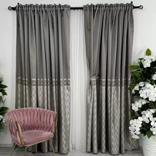 Draperie Elite, Satinata, Texturata, Gri, 140cm latime x 260cm inaltime, cu tiv lat pt bara