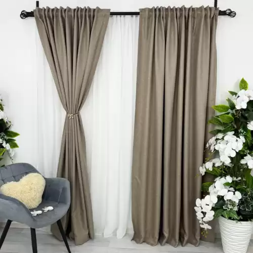Draperie HoReCa TEXTURATA tip IN, 140cm latime x 260cm inaltime, cu TIV LAT, Cafeniu
