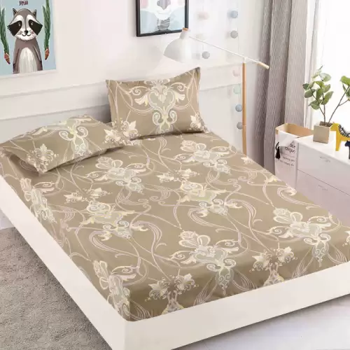 Husa Din Bumbac Tip Finet Cu Elastic 1 Persoana, Bej