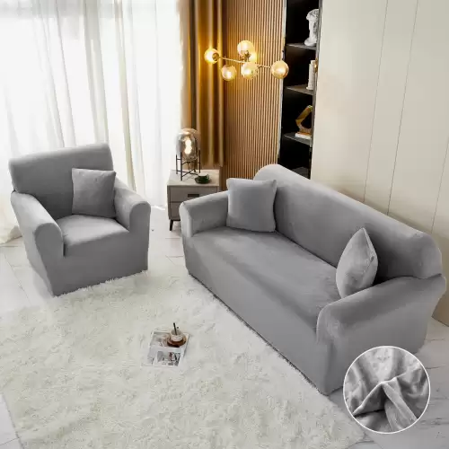 Husa Elastica, 130cm-180cm, pentru Canapea 2 Locuri - M - Jojo Home, Catifea, Gri deschis