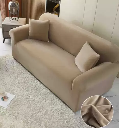 Husa Elastica, 180cm-230cm, pentru Canapea 3 Locuri - L - Jojo Home, Catifea, Bej