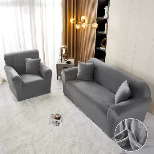 Husa Elastica, 180cm-230cm, pentru Canapea 3 Locuri - L - Jojo Home, Catifea, Gri inchis