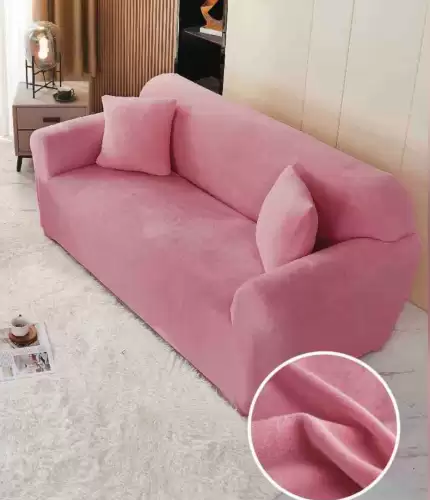 Husa Elastica, 180cm-230cm, pentru Canapea 3 Locuri - L - Jojo Home, Catifea, Roz