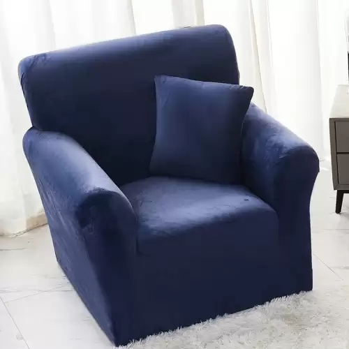 Husa Elastica, 90cm-130cm, pentru Fotoliu cu brate, Jojo Home, Catifea, Bleumarin