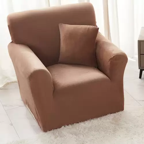 Husa Elastica, 90cm-130cm, pentru Fotoliu cu brate, Jojo Home, Catifea, Maro