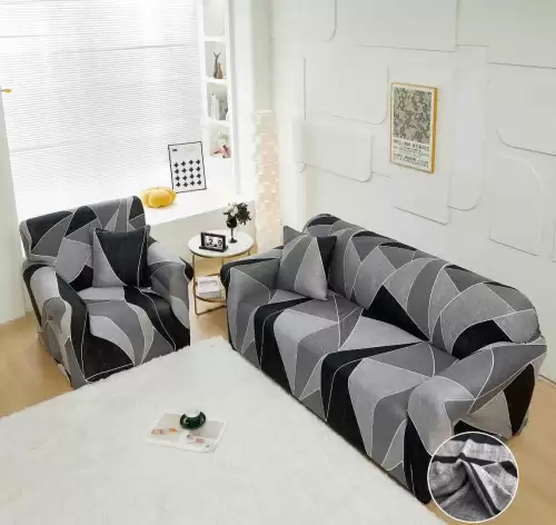 Husa Elastica Pentru Canapea 2 Locuri - M - Jojo Home, Gri, Forme Geometrice