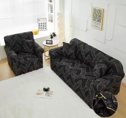 Husa Elastica Pentru Canapea 2 Locuri - M - Jojo Home, Negru, Forme Geometrice