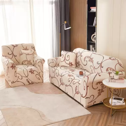 Husa Elastica Pentru Fotoliu cu brate, Jojo Home, Bej, flori