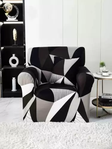 Husa Elastica Pentru fotoliu cu brate, Jojo Home, Negru-Gri, forme geometrice