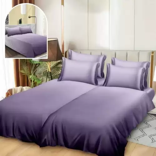 Lenjerie de Pat, 7 Piese, Bumbac Satinat Superior, cu 2 Pilote, Lila, Degrade