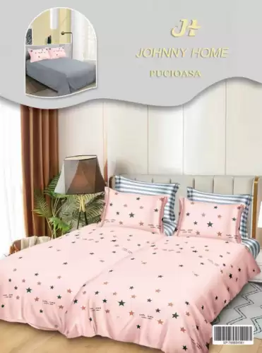 Lenjerie de Pat, 7 Piese, Bumbac Satinat Superior, cu 2 Pilote - Stelute