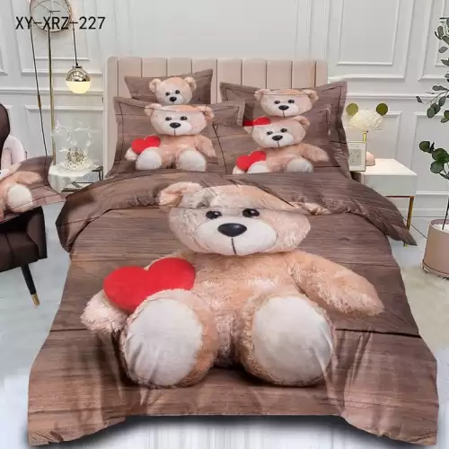 Lenjerie de Pat Dublu,  Finet, 6 piese, Imprimeu 3D Digital Realist, Exact ca in Poza – Culori Durabile, Vopsea Skin-Friendly si intretinere Usoara, Maro, ursuleti