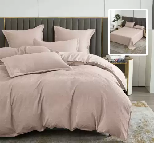 Lenjerie de pat natur uni baroque 6 piese cu cearsaf (capucino)