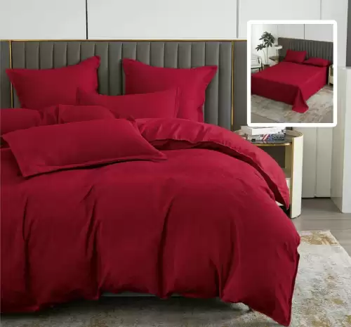 Lenjerie de pat natur uni baroque 6 piese cu cearsaf (rosu)