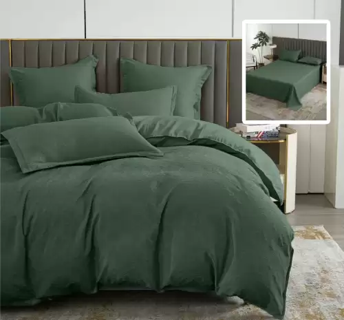 Lenjerie de pat natur uni baroque 6 piese cu cearsaf (verde)