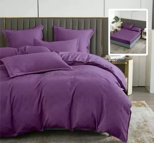 Lenjerie de pat natur uni baroque 6 piese cu husa (mov)