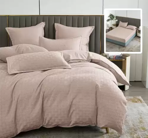 Lenjerie de pat natur uni stripe 6 piese cu husa (capucino)
